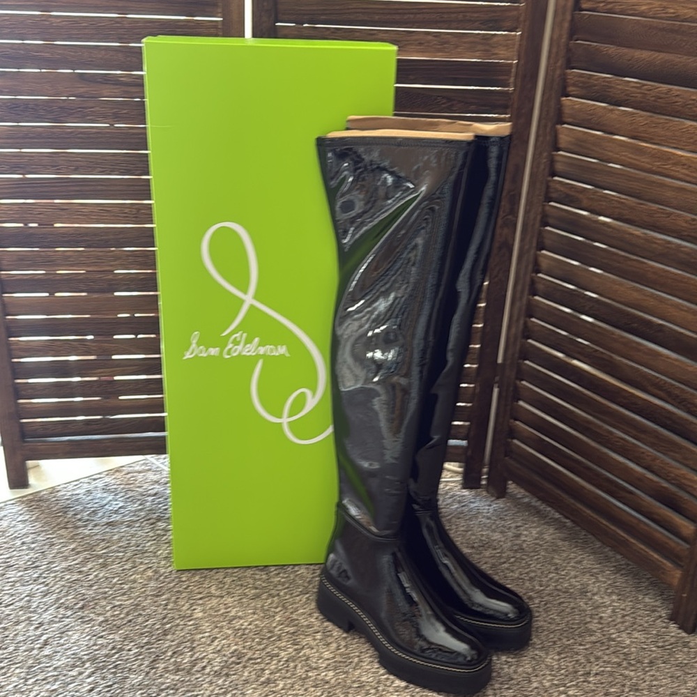 NWT- never worn! Sam Edelman Patent Leather over the knee black boots. Size 7